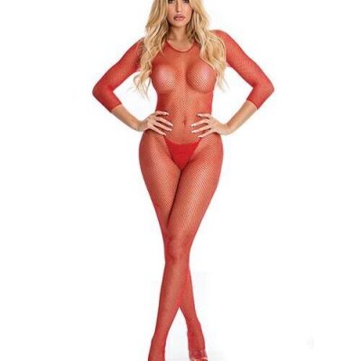 Pink Lipstick Risqué Crotchless Bodystocking Red S/M